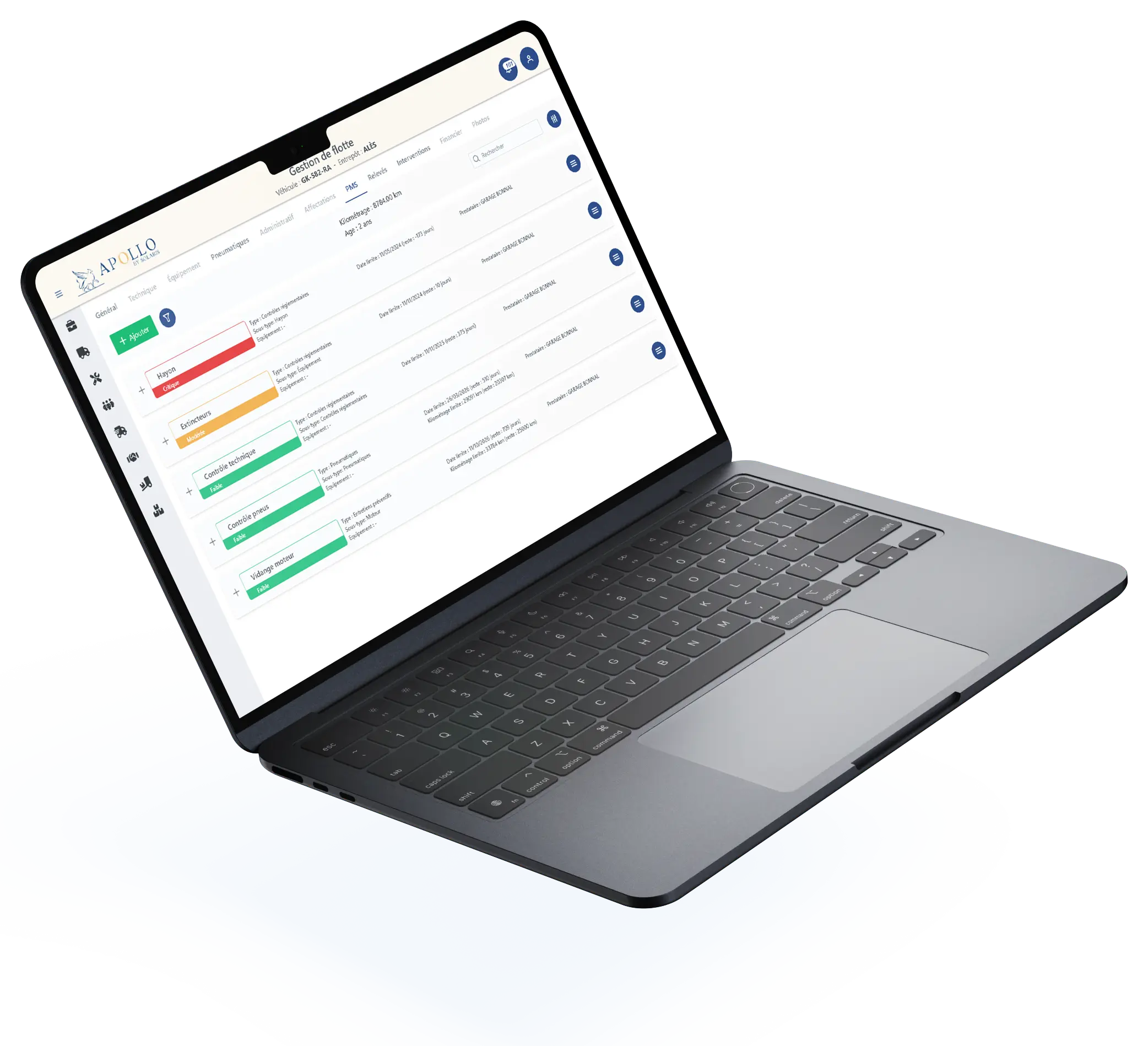 Mockup d'un macbook avec le logiciel de maintenance de flotte Apollo